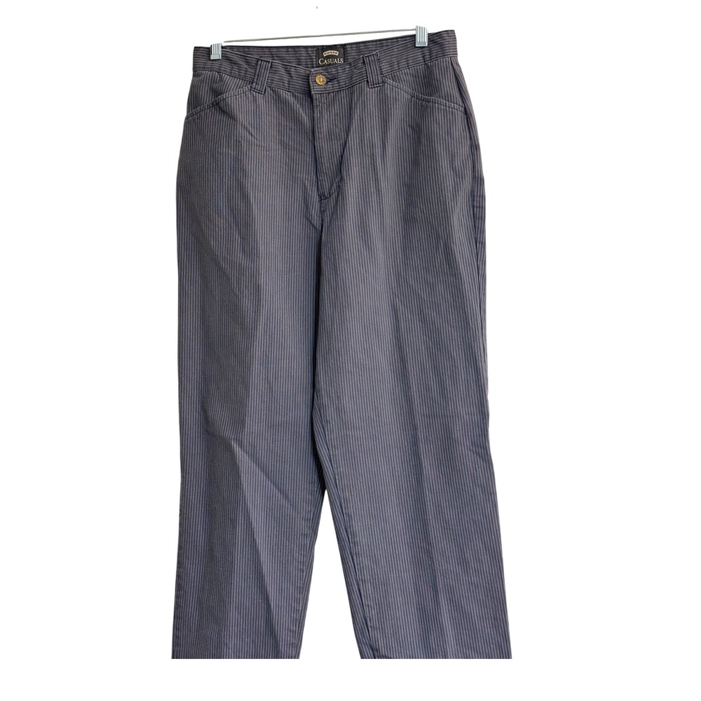 Riders Casuals Womens Gray Black Pinstripe High Rise Straight Leg Trousers Sz 8M